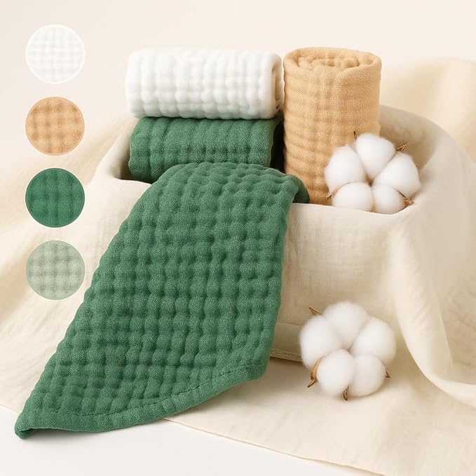 Comforista Burp Cloths 6 Pack, 20"x10" Large Size Muslin Fabric, Breathable & Lightweight, Soft & Gentle Burp Cloths Baby Girl & Boy, Machine Washable, Newborn Essentials Must Haves, Green & Beige