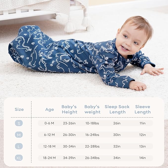 Yoofoss Baby Sleep Sack 18-24 Months Long Sleeve Wearable Blanket Baby 100% Cotton 2-Way Zipper 0.5 Tog Toddler Sleeping Sack, Lightweight(X-Large)