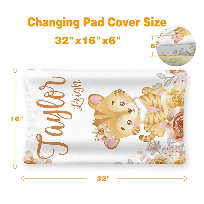 Custom Changing Pad Cover Set - Jersey Knit Ultra Soft Unisex Waterproof Diaper Changing Table Covers with Personalized Name for Baby Boys Girls - Comfy Cozy 2 Pcs Set Style22