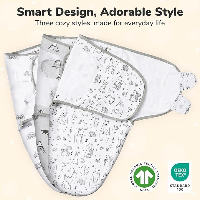 Mama Cheetah Baby Swaddle Sack 3-6 Month, Organic Cotton Swaddling Sleep Sack, Swaddles for Boy Girl, 3-Pack, Grey