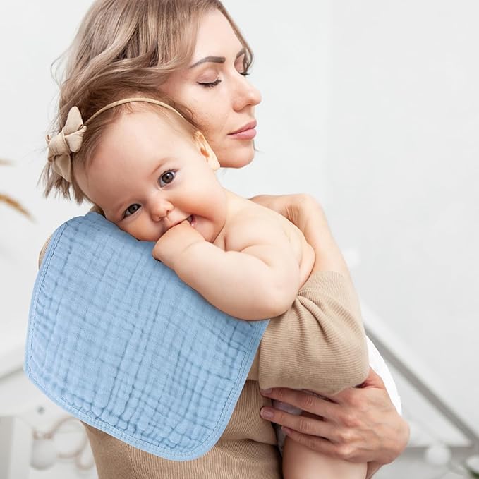 MIGIOL Baby Burp Cloth 100% Cotton Newborn Cotton Muslin Burp Cloth 10x20 inches (White & Blue 6 Pieces)