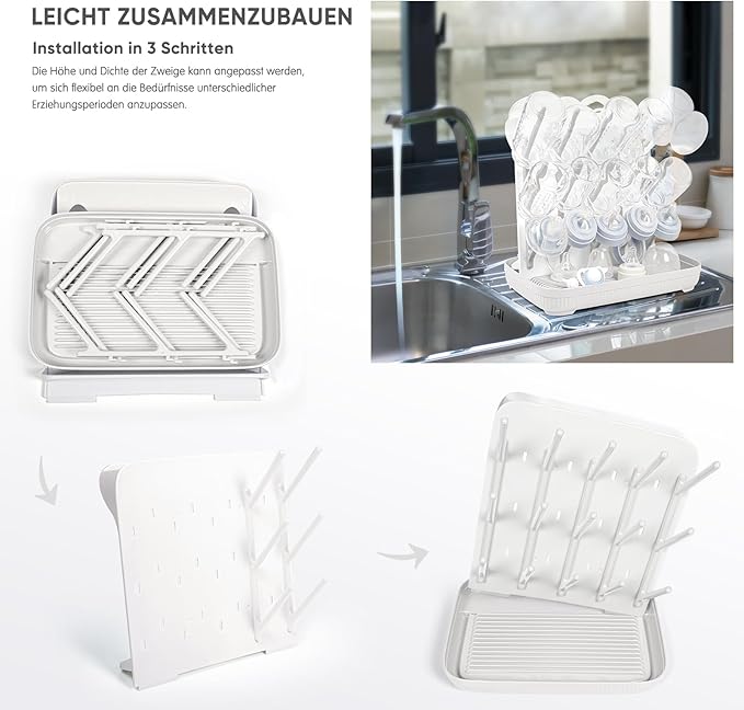 Termichy Baby Bottle Drying Rack: Large Vertical Bottle Dryer Rack Holder - Space Saving Standing Drying Rack for Baby Bottles and Pump Part Cleaning (White)