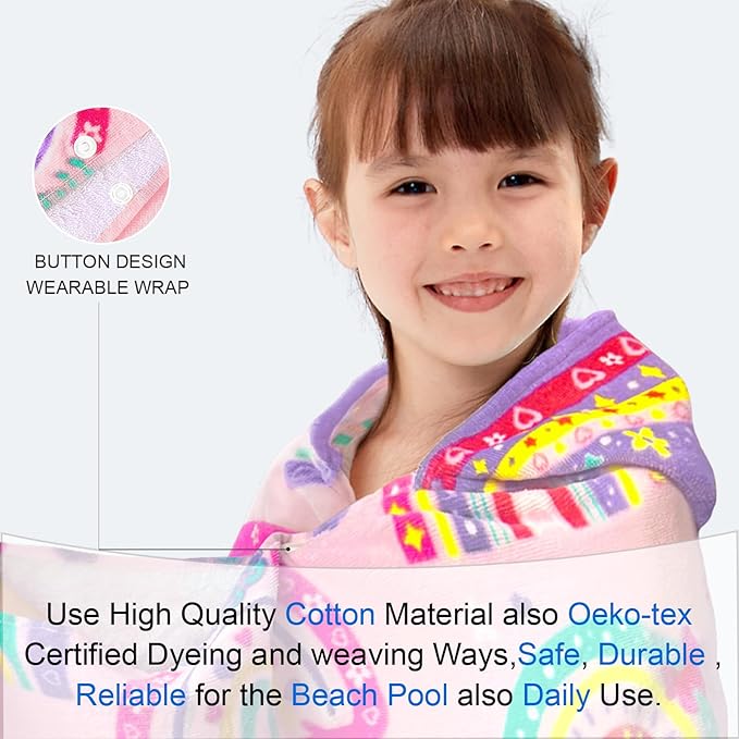 VOOVA & MOVAS Hooded Towels for Kid 3-8Years, 30''X50, Soft | Thick | 100% Cotton | Absorbent Towel Wrap for Girls, Perfect for Toddler Beach, Pool, Bath, Swimming,Rainbow