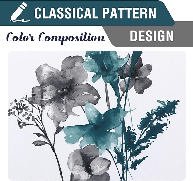 H.VERSAILTEX 100% Blackout Curtains 96 inch Length 2 Panels Set Cattleya Floral Printed Drapes Leah Floral Thermal Curtains for Bedroom with Black Liner Sound Proof Curtains, Grey and Teal