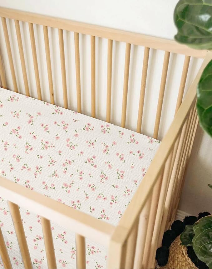 Pack and Play Sheets for Baby Boy and Girl 2 Pack, Neutral Muslin Cotton Pack N Play Mattresses Sheet 27"x39", Muslin Nursery Bedding Soft and Breathable Comfort (Rosy)