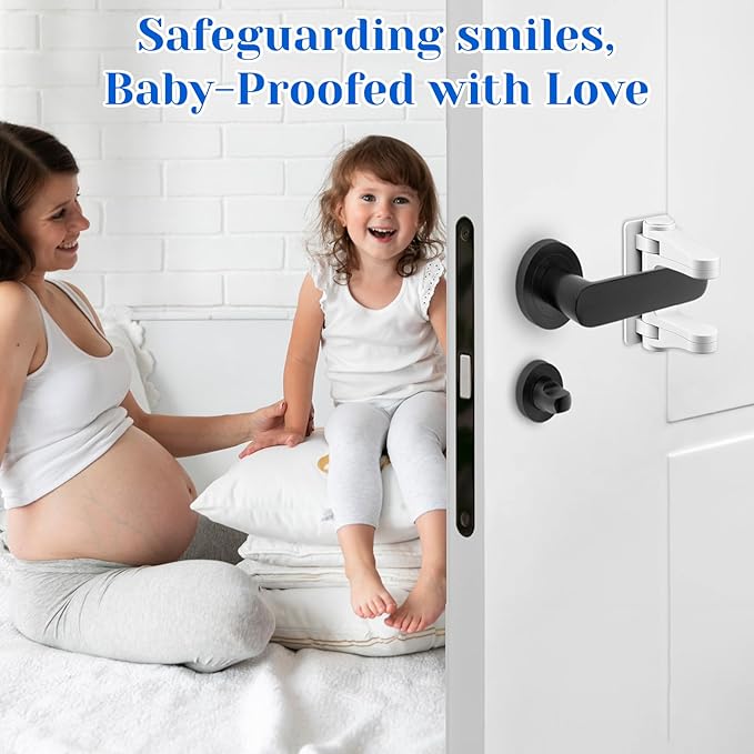 2 Pack Child Proof Door Lock, Door Handle Baby Proof Doors Locks for Kids Safety Child Doors Knob Covers Lever Lock with Adhesive Backing Prevents Toddlers from Opening White