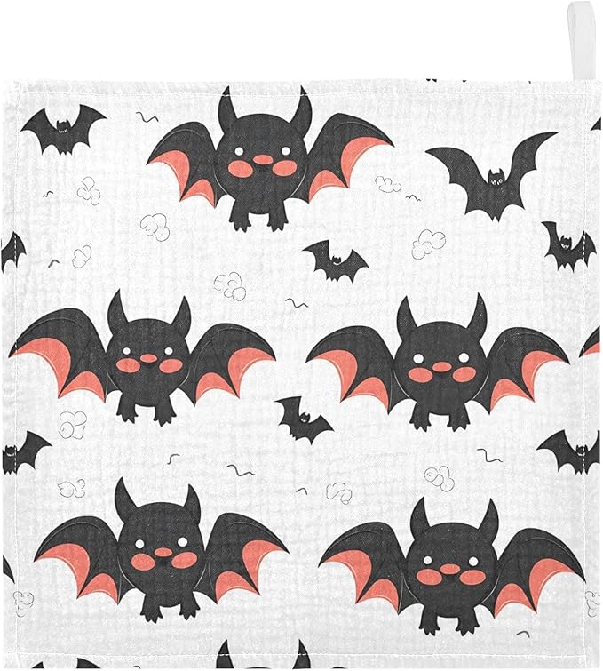 vvfelixl Baby Muslin Washcloths Cute Bats Cartoon Baby Burp Cloths Cotton Baby Face Towel for Newborn Infants Boys Girls Soft and Absorbent 11.8 X 11.8 in, 3 Pack