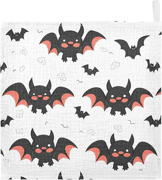 vvfelixl Baby Muslin Washcloths Cute Bats Cartoon Baby Burp Cloths Cotton Baby Face Towel for Newborn Infants Boys Girls Soft and Absorbent 11.8 X 11.8 in, 3 Pack
