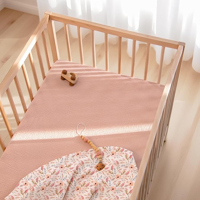 lulumoon Fitted Crib Sheets 2-Pack: Soft Muslin Cotton for Standard Crib - Boho Floral Print for Baby Girls Nursery Bedding & Gift