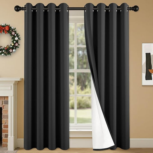 100% Blackout Curtains 84 Inch Length for Bedroom Living Room, Grommet Thermal Insulated Room Darkening Drapes, Light Blocking Window Treatment Decor, 2 Panels, 54x84, Black
