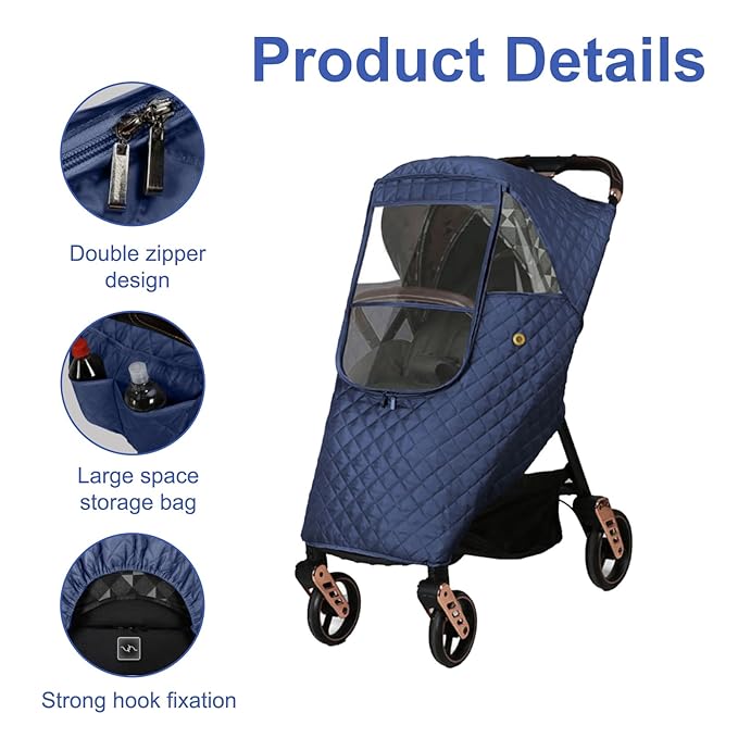 Universal Stroller Rain Cover Winter Pram Buggy Rain Shield Waterproof Windproof Quilted Travel Weather Cover for Baby Stroller Pushchair