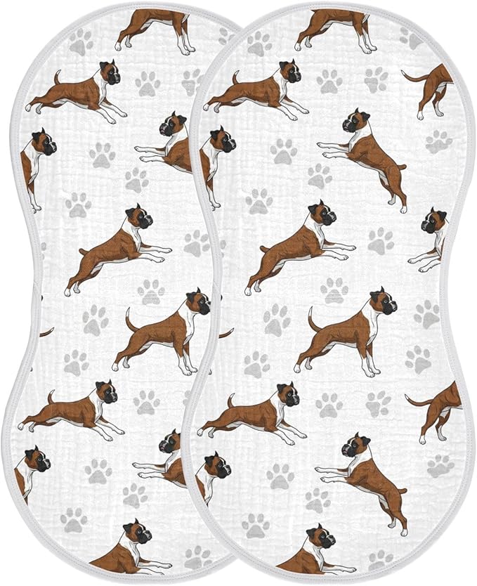 Qinllo 2 Pack Muslin Burp Cloths Boxer Dogs White Cotton Baby Burp Cloths Ultra Absorbent and Soft Spit Up Rags for Newborn Must Haves 22x11 Inch