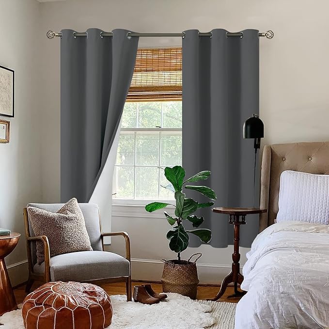 BGment Blackout Curtains for Bedroom 63 Inch Length 2 Panels Set, Thermal Insulated Bedroom Curtains Soundproof Room Darkening Window Curtain Drapes, Each Grommet Curtains 42 Inch Wide, Dark Grey