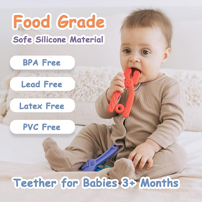 Baby Teething Toys [Original] - Silicone Teethers for Babies, Tools Set Baby Teether Chew Toys Teething Relief, Stuff Essentials and Gifts for Toddler Infant Boys Girls 3+ Months | 4 Pieces