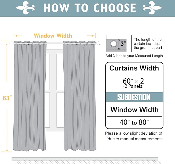 ChrisDowa 100% Blackout Curtains 63 inch Long for Bedroom with Black Liner, Extra Wide 2 Thick Layers Total Blackout Thermal Insulated Grommet Window Curtains 2 Panels Set (Dark Grey, 60 x 63 Inch)