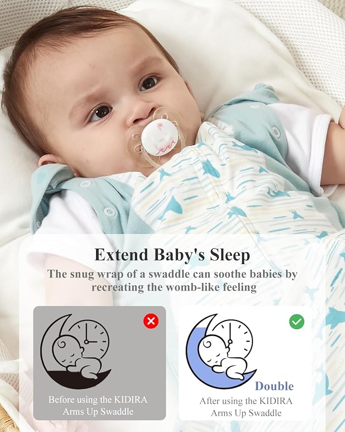 Transition Baby Swaddle 3-6 Months 12-18 lb, Arms In/Out Swaddle Sleep Sack with 2-Way Zipper Moisture-Wicking Fabric, Improves Sleep Snug Fit Helps Calm Startle Reflex(Whales and the sea)