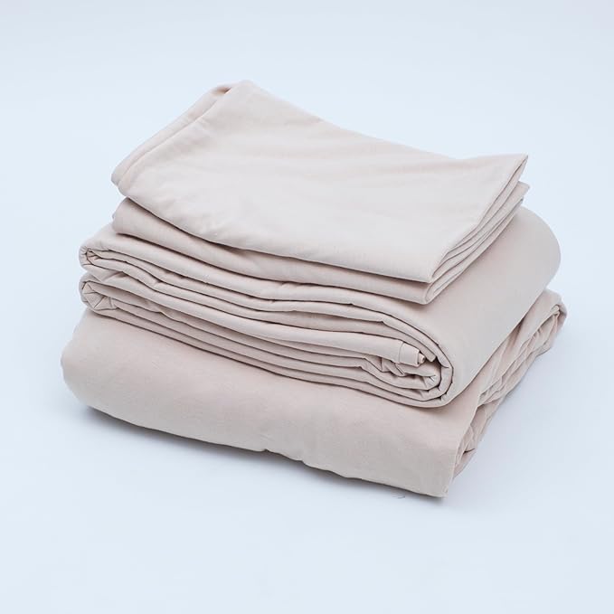 100% Cotton Bed Sheet Set with Deep Pocket - T-Shirt Fabric Jersey Knit - Extra Soft - Easy Fit - 4 Piece Set with Pillowcases - All Season - Comfy – 4 pcs (Beige, King)