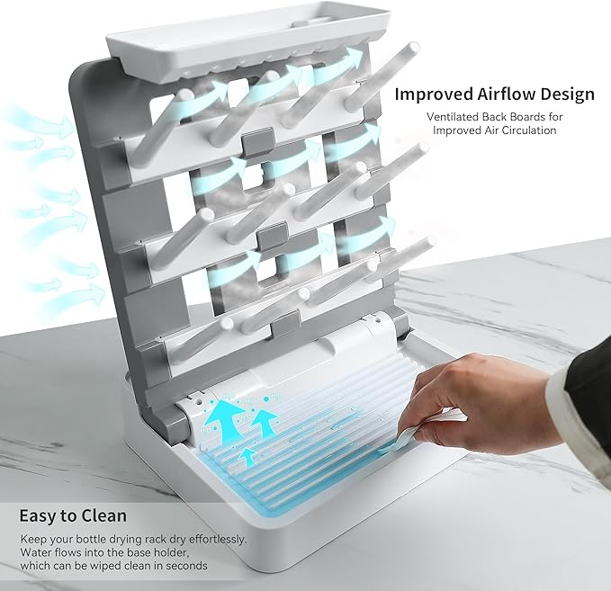 Venuekkuri Baby Bottle Drying Rack, Vertical Standing Bottle Dryer Rack Holder-Space Saving Baby Bottle Drying Rack for Countertop-Holds Up to 12 Baby Bottles & Cup