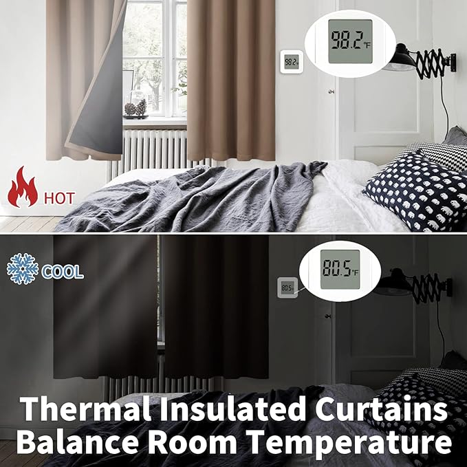 BGment 100% Blackout Curtains for Bedroom Window 84 Inch Length 2 Panels Set, Thermal Insulated Full Light Blocking Grommet Drapes for Living Room Darkening with Black Liner, 52 Inch Wide Each, Taupe
