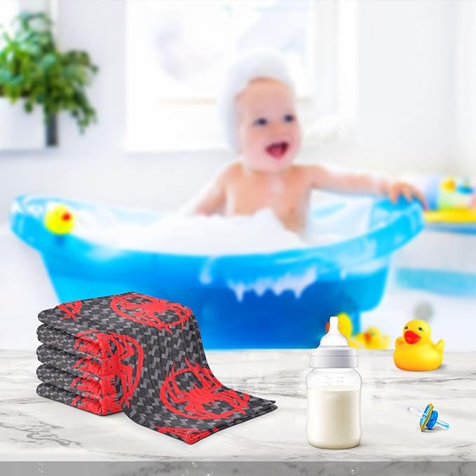 vvfelixl Red Spiders Silhouettes Baby Burp Cloths Baby Muslin Washcloths for Boys Girls Cotton Baby Face Towel for Newborn Infants Soft and Absorbent 11.8 X 11.8 in, 5 Pack