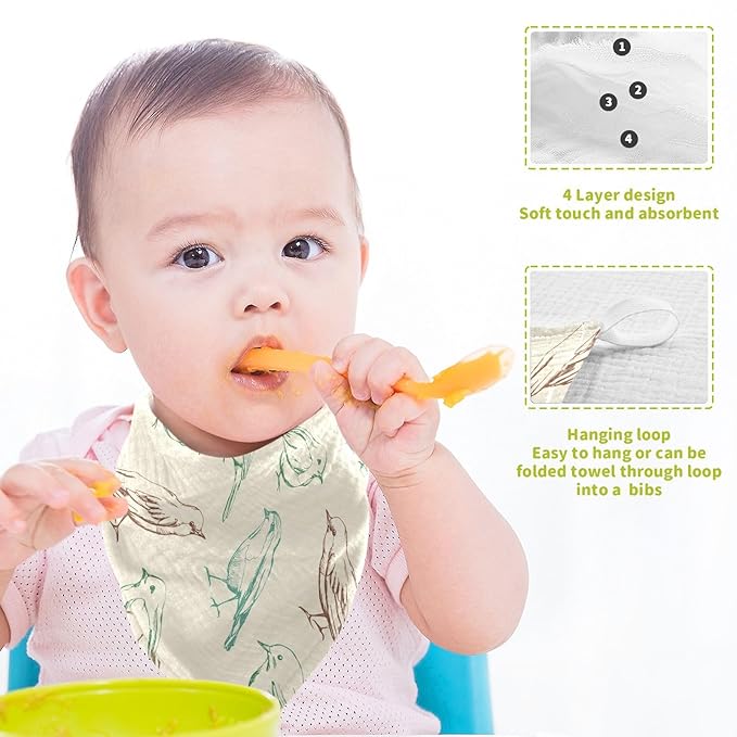 vvfelixl Color Birds Baby Burp Cloths Baby Muslin Washcloths for Boys Girls Cotton Baby Face Towel for Newborn Infants Soft and Absorbent 11.8 X 11.8 in, 5 Pack