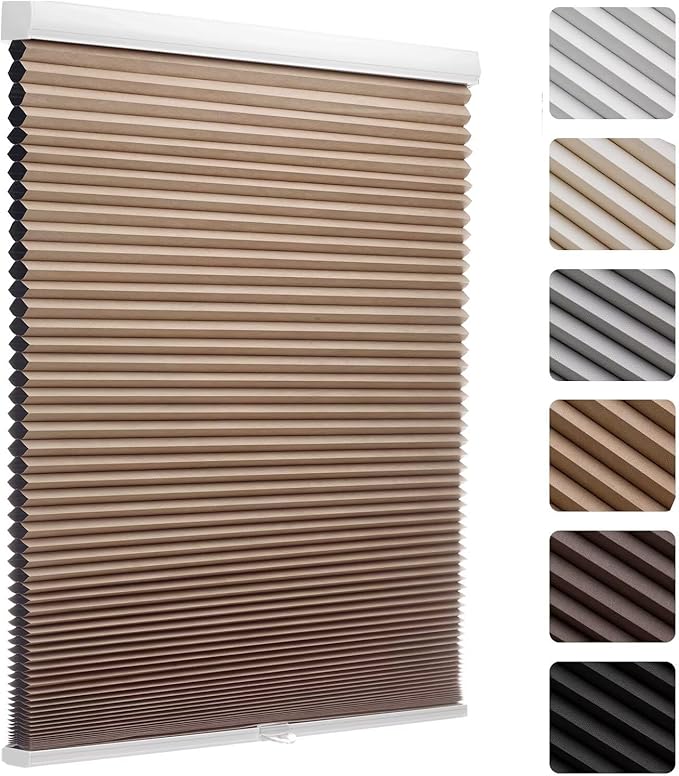MYshade Cordless Blackout Cellular Shades, 1.5" Honeycomb Window Blinds for Bedroom & Nursery, Thermal Insulated, Noise Reducing, Privacy Shades, Inside or Outside Mount (32" W x 72" H, Light Brown)