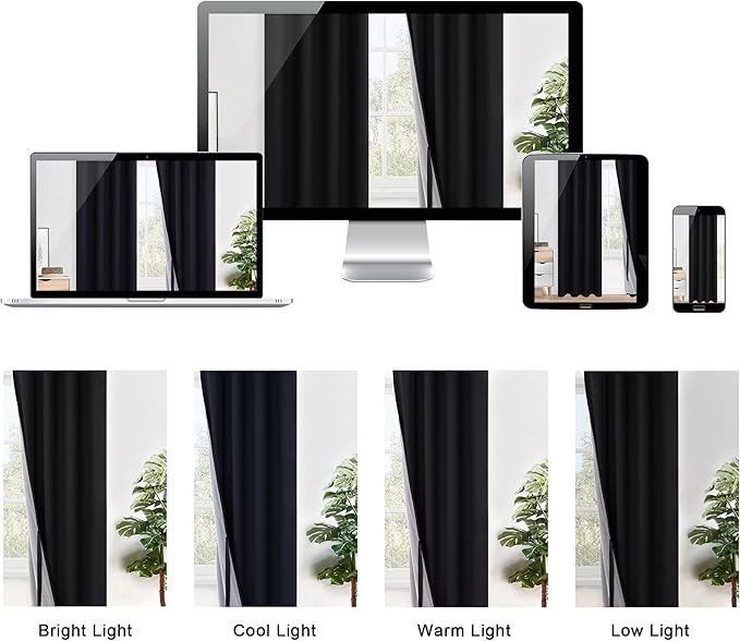 XWZO 100% Blackout Curtains 95 Inches Long with Tiebacks- Privacy Protection & Noise Blocking Window Draperies Grommet Top with Black Liner for Bedroom/Living Room, Black, W52 x L95, Set of 2