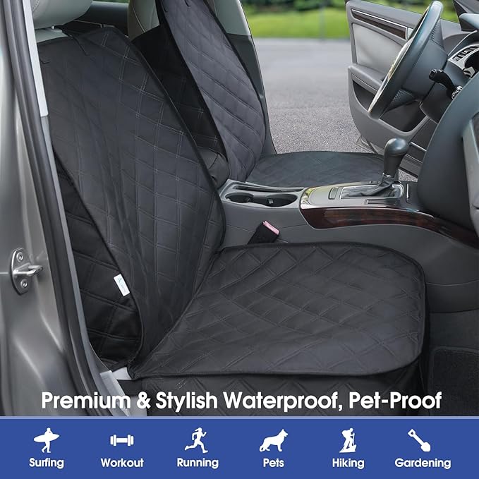 Heavy Duty Front Seat Cover with Side Flaps - Waterproof Secure Fit Captain Seat Protector for Dogs & Humans, Protects from Dirt, Fur, Scratches, Fits Cars, SUVs, Trucks, Minivans(1-Pack)