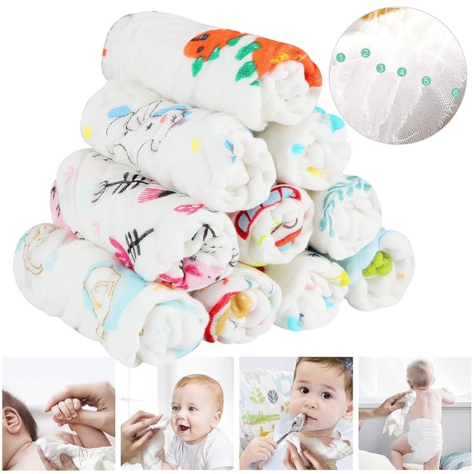 Baby Muslin Washcloths Baby Towels and Washcloths for Newborn Essentials Must Haves Wash Clothes Soft for Baby Muslin Burp Cloths for Face Baby Wash Cloths 10 Pack 10x10 Inches