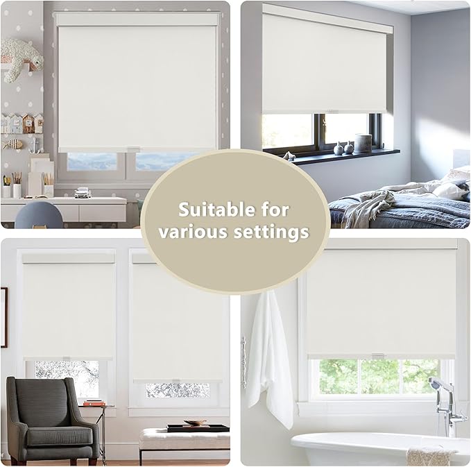 Cordless Blackout Roller Shades Blinds for Windows Free-Stop,Pull Down Room Darkening with Valance,Thermal Insulated Woven Fabric Window Door Blinds for Home,Office,Beige 26" W x 72" L