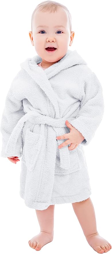 BAGNO MILANO Kids Organic Turkish Cotton Hooded Beach Cover-Up Towel, GOTS Certified, for Boys and Girls (White, 13-15 Years)