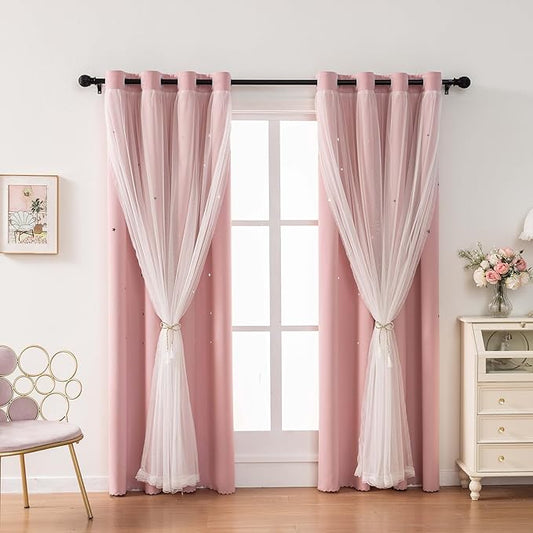 Light Pink Curtains for Girls Bedroom Solid Window Treatment Set Grommet Top Light Blocking Blackout Curtain for Living Room/Bedroom 2 Panels 42 x 84 inch Baby Pink