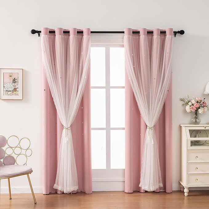 Light Pink Curtains for Girls Bedroom Solid Window Treatment Set Grommet Top Light Blocking Blackout Curtain for Living Room/Bedroom 2 Panels 52 x 72 inch Baby Pink