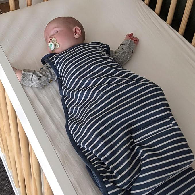 Woolino 4 Season Ultimate Baby Sleeping Bag - Merino Wool and Organic Cotton Universal Size Adjustable Sleep Sack for Baby - Two-Way Zipper Sleeping Bag (2-24 Months) - Navy Blue