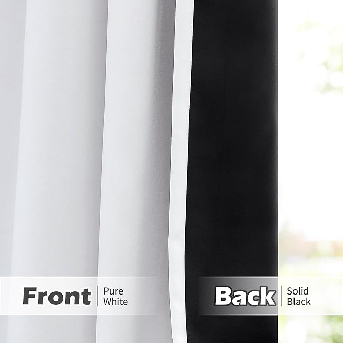 FMFUNCTEX 100% Blackout Curtain Panels 84inch Long White Completely Blackout Window Drapes for Bedroom Living Room Thermal Insulate Energy Efficient Curtains for Guest Room, Grommet Top (Pure White)