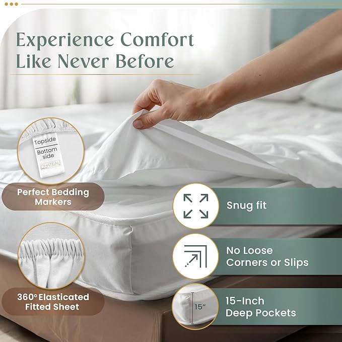 100% Egyptian Cotton Sheets California King Size Sheets Set with Fully Elasticated Cal King Fitted Sheet & Pillowcase Sets, 800 TC Hotel Collection No Pill Soft Breathable Luxury White Bedding
