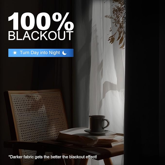 Linen 100% Blackout Curtains for Bedroom, Blackout Curtains 63 Inch Length, Room Darkening Curtains for Living Room, Long Curtain Grommets Drapes, Thermal Curtains(2 Panels, Light Grey)