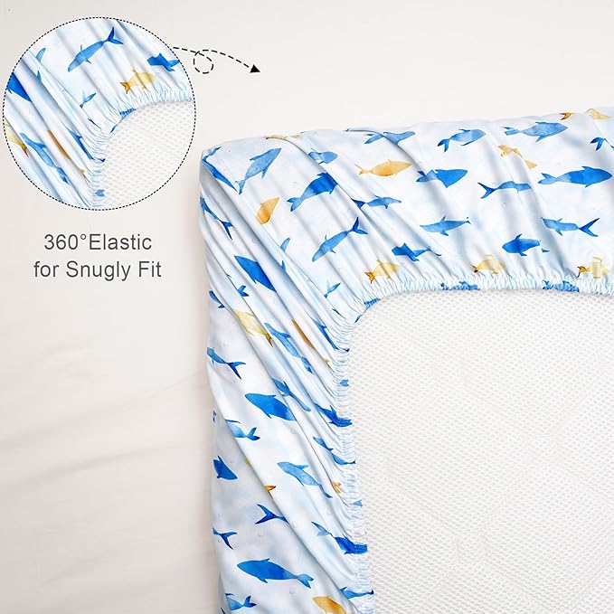david's kids 3 Pack Mini Crib Sheets, Soft Breathable Premium Pack N Play Sheets for Baby Boys Girls Neutral, Playard and Mini Crib Mattresses, Whale
