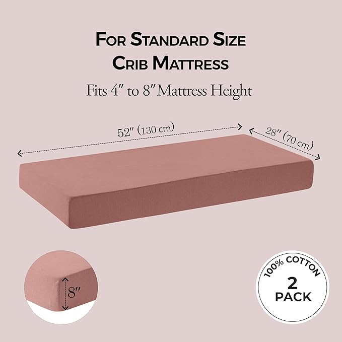 Dreamology Jersey Crib Sheets,2 Pack,Soft,Standard Crib Sheets,100% Cotton Crib Sheet,for Boy,Girl, Baby Mattress Sheets and Toddler Bed Sheets, 28x52 Crib Mattress Sheets | Rose,Dusty Pink