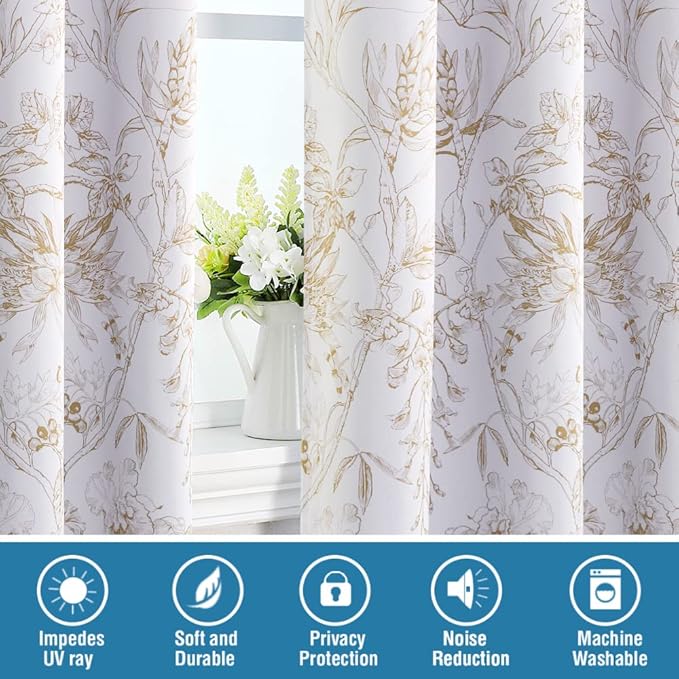 H.VERSAILTEX 100% Blackout Curtains for Living Room Camellia Floral Blackout Curtains 63 Inches Long Light Blocking Window Treatment Curtains with Black Liner Grommet Thermal Drapes, 2 Panels, Taupe