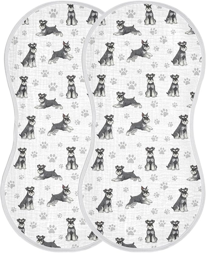 Qinllo 2 Pack Muslin Burp Cloths Miniature Dogs White Cotton Baby Burp Cloths Absorbent Soft Burping Cloth Washcloths for Baby Boys Girls 22x11 Inch