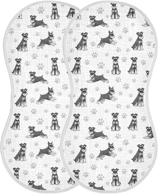 Qinllo 2 Pack Muslin Burp Cloths Miniature Dogs White Cotton Baby Burp Cloths Absorbent Soft Burping Cloth Washcloths for Baby Boys Girls 22x11 Inch