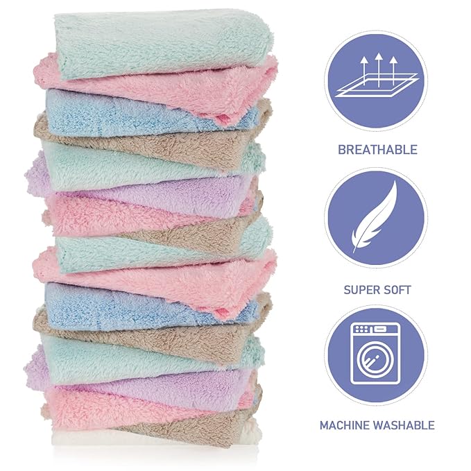 36 Pack Baby Washcloths 10 x 10 Inch Microfiber Coral Fleece Baby Towels Bath Face Towel Absorbent Soft Kids Washcloths Burp Cloth Wash Cloths for Newborns, Infants, Toddlers, Gentle on Sensitive Skin