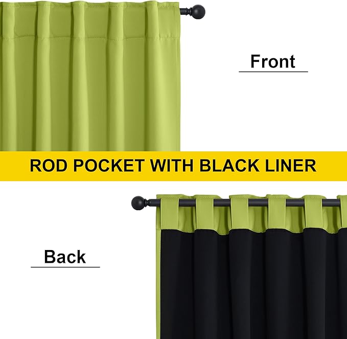 NICETOWN Forest Green 100% Blackout Window Curtain Panels, Cold and Full Light Blocking Drapes with Black Liner for Nursery, 84 Inches Long Drop Thermal Insulated Draperies (52 inches Wide, 2 Pieces)