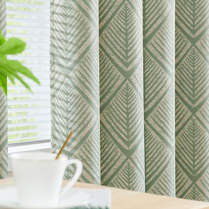 jinchan 80% Blackout Curtains for Bedroom, Geometric Patterns Drapes for Living Room, Window Treatments for Room Darkening, Grommet Thermal Insulated Curtains 63 inch Length 2 Panels, Sage Green