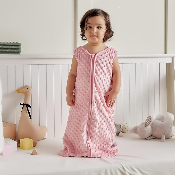 DaysU Baby Sleep Sack with Plush Dots 6-12 Months, 2.5 TOG Sleeveless Baby Wearable Blanket with 2-Way Zipper, Sleeping Bag for Infant Newborn, Pink