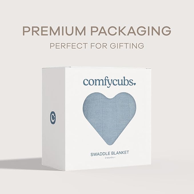 Comfy Cubs Muslin Swaddle Blankets Pack of 1, 47 x 47 Inch Soft Cotton Baby Blanket Set, Large Multipurpose Wraps for Newborns - Self-Soothing Swaddles for Newborns - Pacific Blue