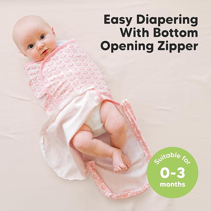 Baby Swaddle Sleep Sacks with Zipper - 3-Pack Swaddles for Newborns 0-3 Months, Infant, Baby Girls, Boys, Soft & Durable Newborn Sleep Sack, Easy Diaper Change Swaddling Blanket (Blossom)