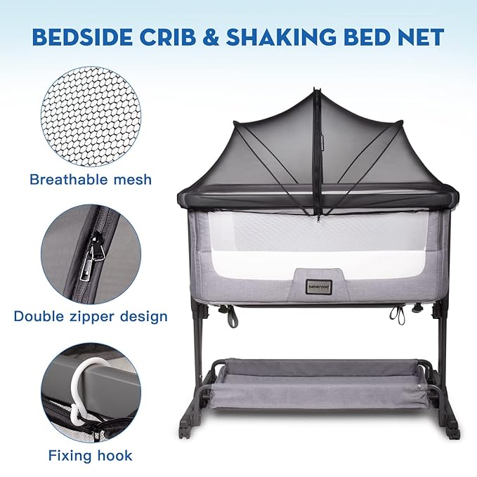 Beberoad Love Bassinet Mosquito Net Cover - Breathable Mesh Canopy with 2-Way Zipper for Baby Cribs, Bedside Sleepers & Travel Cribs (Black)