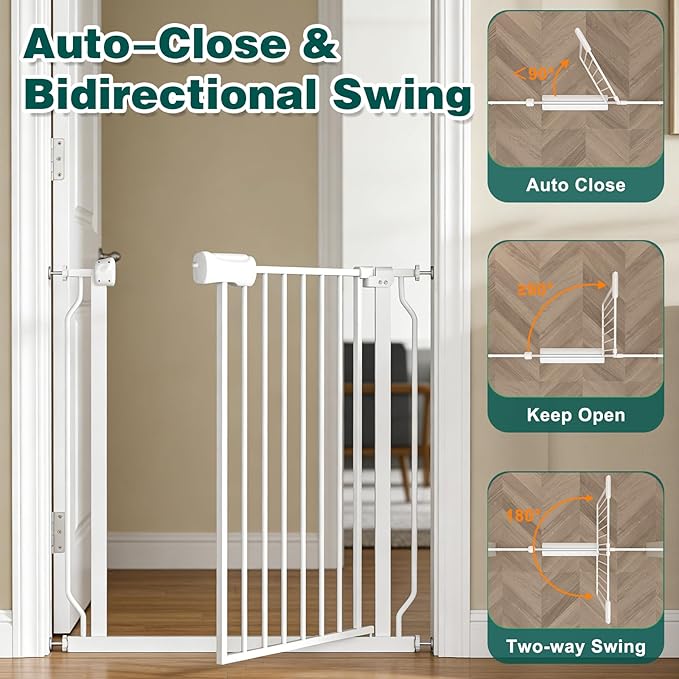 TSAYAWA Extra Wide Walk Through Baby Gate with Door, 62-67 Inch Wide Presure Mounted No Drill Metal Auto Close Child Gate for Stair Doorway - Indoor Outdoor Safty Gate for Toddler Dog Doggie, White